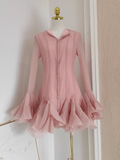 Niulatu Sheath Scoop Neckline Pink Long Sleeves Short Homecoming Dresses Birthday Outfits SD370