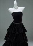 Niulatu Black A-line Layered Evening Dress Black Strapless Evening Gown HZ1007