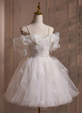 Niulatu A Line White Spaghetti Straps Sweet Mini Dress Homecoming Dress HZ1110