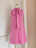 Niulatu A line High Neckline Pink Satin Short Homecoming Dresses Birthday Outfits SD368