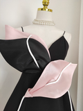 Niulatu A line Spaghetti Straps Black Satin Short Homecoming Dresses Birthday Outfits SD363