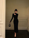 Niulatu Sheath High Neckline Black Long Sleeves Prom Dresses Birthday Outfits SD407