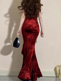 Niulatu Mermaid Irregular Ruffled Spaghetti Straps Women's Burgundy Birthday Outfits Party Dresses SD458