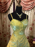 Niulatu Sage Green A-Line Spaghetti Strap Satin Long Prom Dress Beaded Evening Dress HZ1007