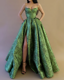 Niulatu Spaghetti Straps Green Prom Dress Long Prom Dresses HZ0113