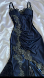 Niulatu Navy Blue Mermaid Lace Prom Dress Party Dress HZ0113