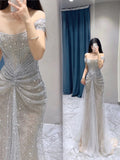 Niulatu Mermaid Off The Shoulder Sequin Long Evening Dress Prom Dresses With Beads HZ1110