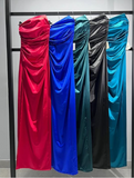 Niulatu Sheath Strapless Neckline Slit Satin Long Party Dress Prom Dresses SD2446