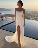 Niulatu White Strapless Prom Dress White Evening Dress HZ1007