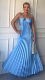 Niulatu A line Halter Blue Sleeveless Long Prom Dress Formal Evening Dresses HZ1110