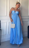 Niulatu A line Halter Blue Sleeveless Long Prom Dress Formal Evening Dresses HZ1110