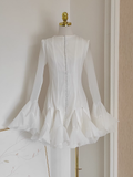 Niulatu Sheath Scoop Neckline White Long Sleeves Short Homecoming Dresses Birthday Outfits SD369