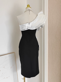 Niulatu Sheath One Shoulder Satin Dinner Party Dresses Black Birthday Outfits SD382