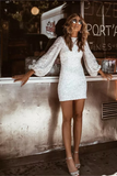 Niulatu Long Sleeves Sequin Short Homecoming Dress Sexy Hoco Dresses HZ0113