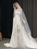 Niulatu White Mermaid One Shoulder Satin Lace Pleats Wedding Dress SD1738