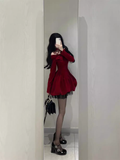 Niulatu Ball Gown Long Sleeves Velvet Red Short Cocktail Dresses Birthday Outfits SD572