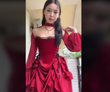 Niulatu High Low Strapless Burgundy Satin Prom Dress Birthday Outfits With Sleeves HZ1110