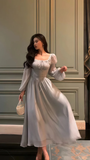 Niulatu Lace Chiffon Long Sleeves Party Dress Elegant Prom Evening Dress HZ1007