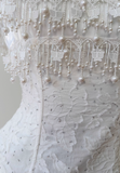 Niulatu A Line Spaghetti Strap Tiered Pearl White Lace Party Dress Evening Dress HZ0113