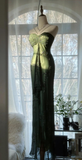 Niulatu Dark Green Bodycon Satin Beaded Prom Dress Long Evening Dress HZ1007