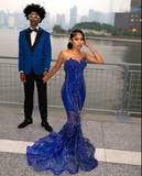 Niulatu Royal Blue Sequin Beaded Appliques Mermaid Prom Dress Evening Dress HZ0113