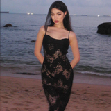 Niulatu Black Lace Long Prom Dress Spaghetti Straps Party Evening Dress HZ1007