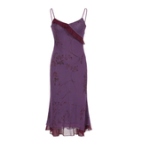 Niulatu Print Ruffles Evening Dress Purple Straps Prom Dress HZ1007