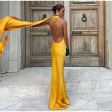 Niulatu Satin Backless Off-Shoulder Long Prom Dress Evening Dress HZ1007