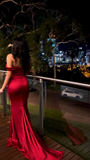 Niulatu Off The Shoulder Mermaid Evening Dress Red Satin Prom Dress HZ1007