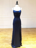 Niulatu Dark Navy Blue Long Prom Dresses Dark Navy Blue Formal Graduation Evening Dresses HZ1007