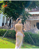 Niulatu Halter V Neck Party Dress Champagne Gold Prom Evening Dress HZ1007