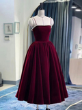Niulatu Beaded Velvet Prom Dress Spaghetti Strap Mid Long Evening Dress HZ1007