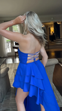 Niulatu Royal Blue Long Prom Dress Strapless Ruffle Layered Party Evening Gown HZ1007