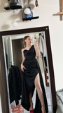 Niulatu Black One Shoulder Prom Dress Black Evening Dress HZ1007