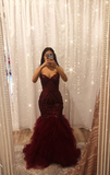 Niulatu tulle sequins long mermaid prom dress evening dress HZ1007