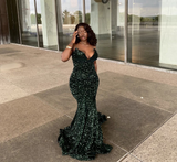 Niulatu Mermaid Glitter Prom Dress Long Evening Gowns Dark Green Women Formal Dresses HZ1007