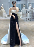 Niulatu selling contrasting color design black and white elegant ladies mermaid tail long skirt evening dress HZ1007