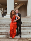 Niulatu A-line Tiered Prom Dress Red Evening Gown HZ1007