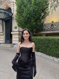 Niulatu Black Strapless Sheath Prom Dress With Split Black Evening Dress HZ1007