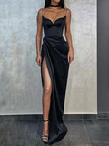 Niulatu Straps Simple Prom Gowns with Leg Slit Side HZ0113