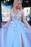 Niulatu A-line V-neck Lace Flowers Long Prom Dresses, Evening HZ1007