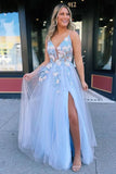 Niulatu A-line V-neck Lace Flowers Long Prom Dresses, Evening HZ1007