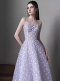 Niulatu A Line Sleeveless Lilac Floral Long Prom Dress HZ1110