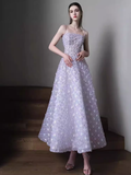 Niulatu A Line Sleeveless Lilac Floral Long Prom Dress HZ1110
