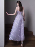 Niulatu A Line Sleeveless Lilac Floral Long Prom Dress HZ1110