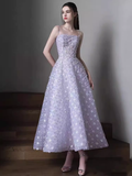Niulatu A Line Sleeveless Lilac Floral Long Prom Dress HZ1110