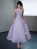 Niulatu A Line Sleeveless Lilac Floral Sequin Long Prom Dress HZ1110