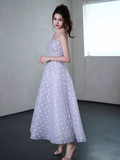 Niulatu A Line Sleeveless Lilac Floral Sequin Long Prom Dress HZ1110