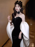 Niulatu Mermaid Strapless Black Long Prom Dresses HZ1110