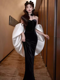 Niulatu Mermaid Strapless Black Long Prom Dresses HZ1110